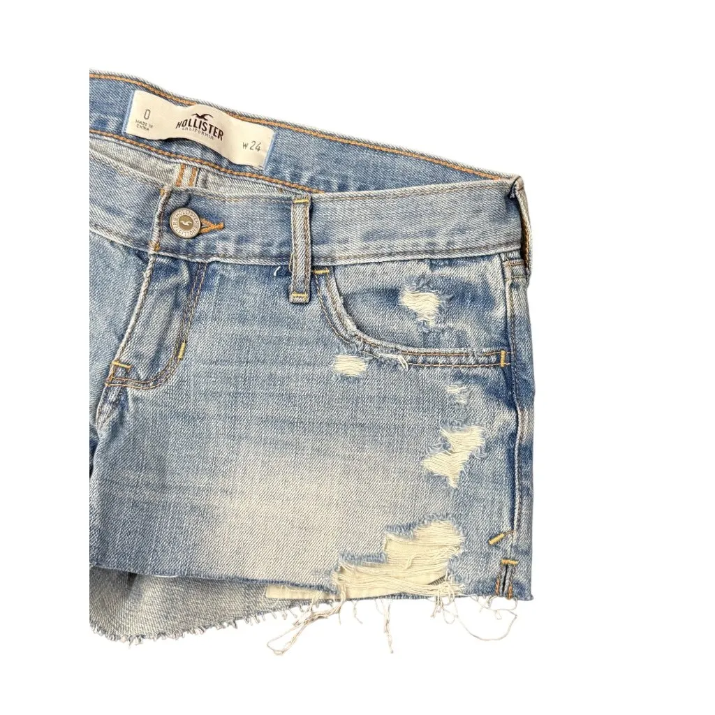 VTG Y2K Hollister Women 0 White Denim Micro Mini Shorts Rave Festival Trendy 00s - Image 4