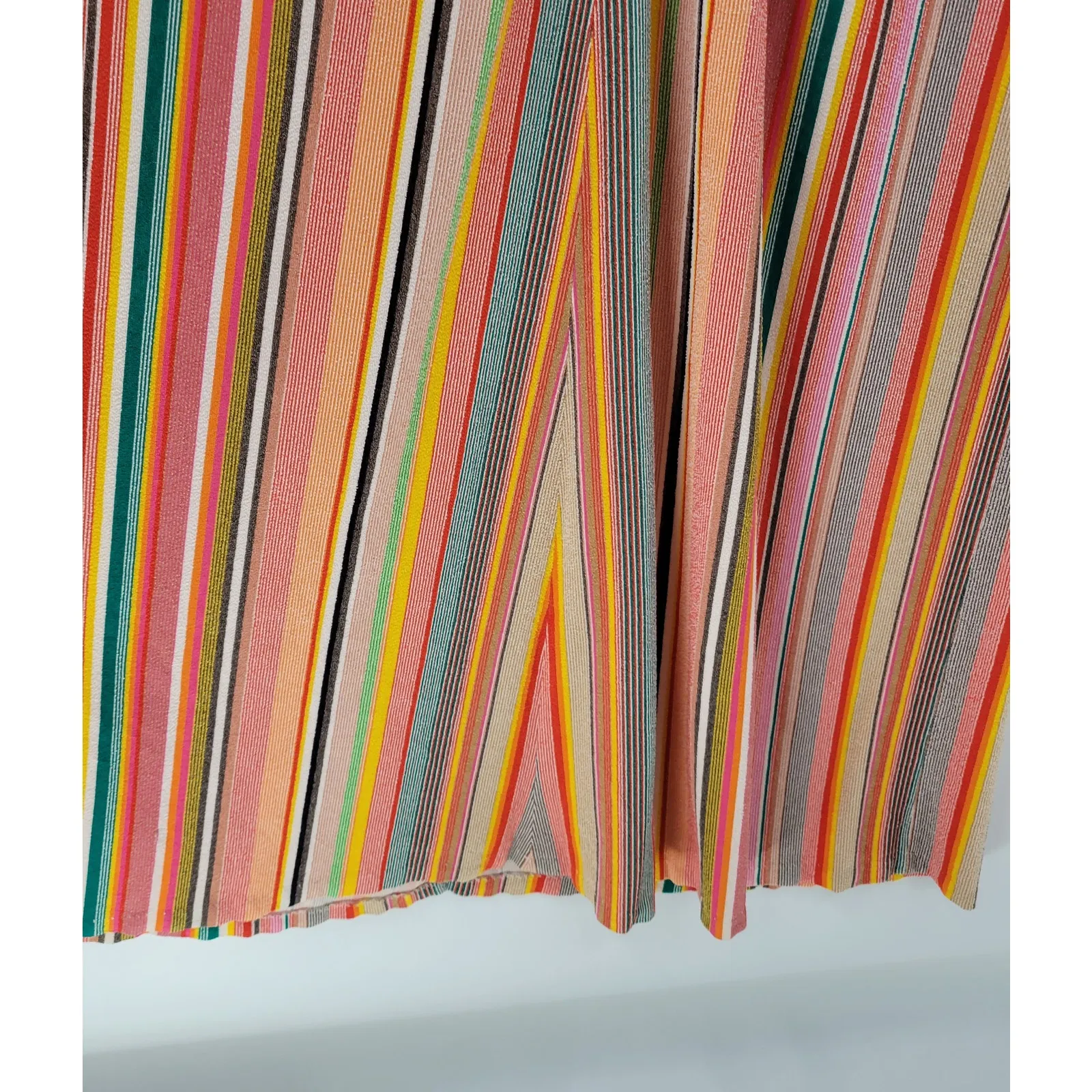 VTG Sears 70s Multicolor Striped House Coat Small Orange Robe Keyhole Back - Image 13