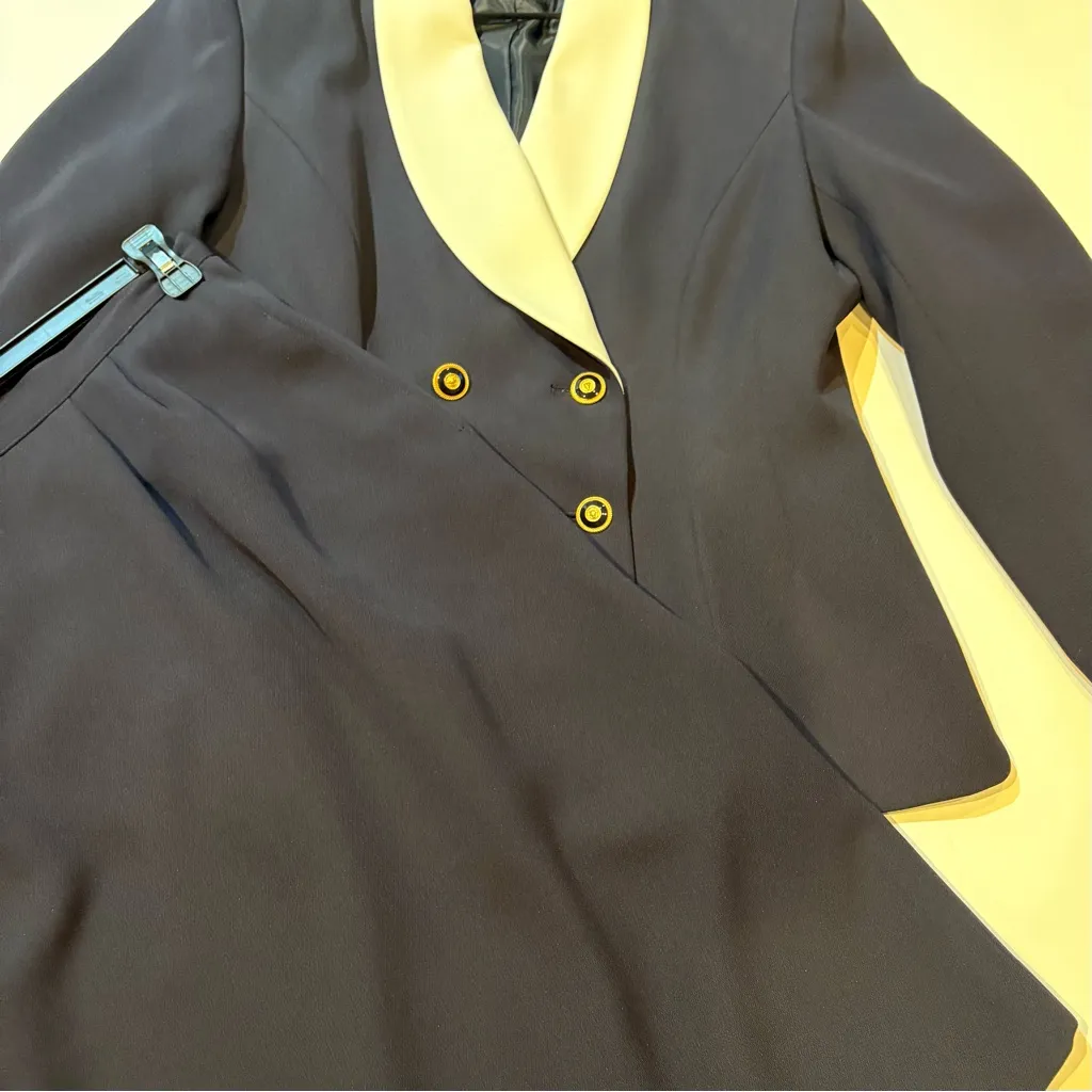 Le Suit Navy and White Blazer with Gold Buttons with pleated front skirt - Image 6