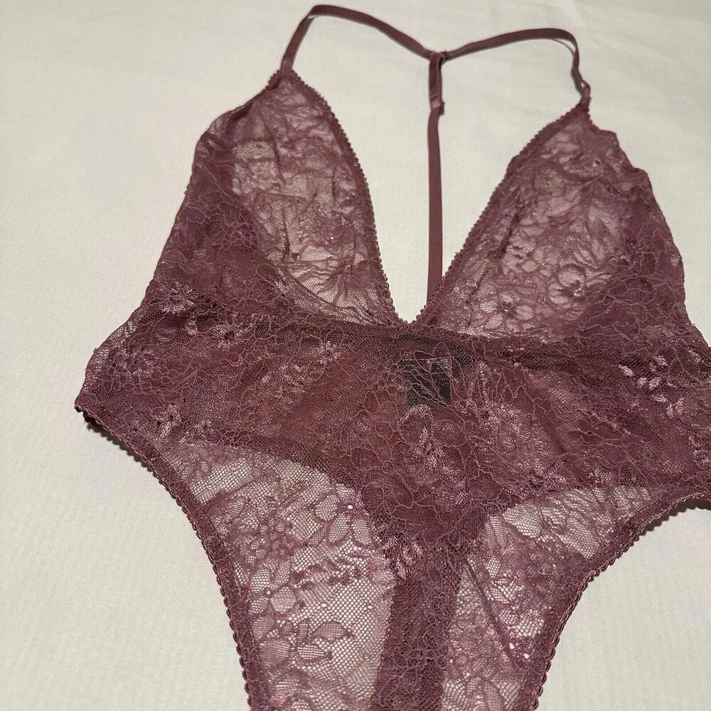 Victoria’s Secret Purple Semi Sheer Lace Bodysuit Teddy Lingerie S Small NWOT - Image 2