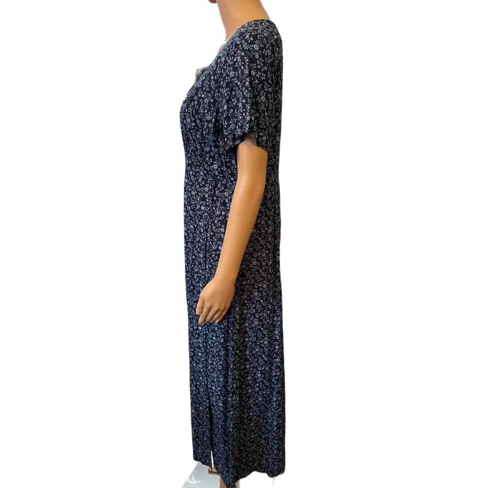 Liz Claiborne Vintage 90s Blue Prairie Cottagecore Boho Western Floral Dress - Image 5