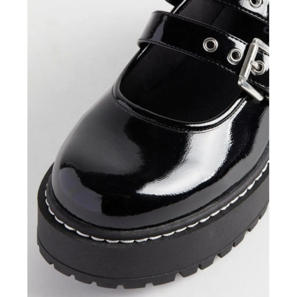 Torrid Double Strap Mary Jane Black Patent Faux Leather Edgy Chunky Lug Sole 6.5 - Image 4