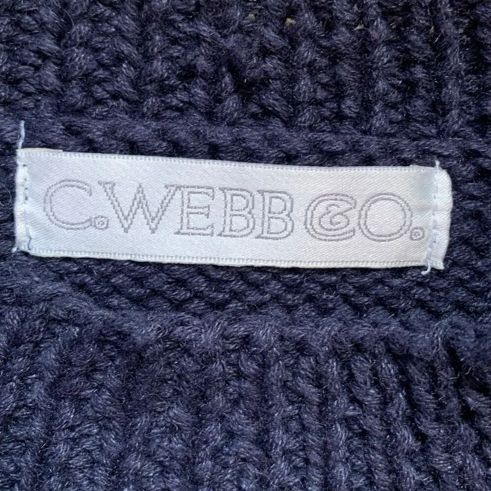 Vintage 90s Crewneck Sweater Navy Light Pink Blue Knit Dark Floral Pearl Detail - Image 5