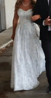 Corset - White w Blue Flowers Prom Dress - Image 2