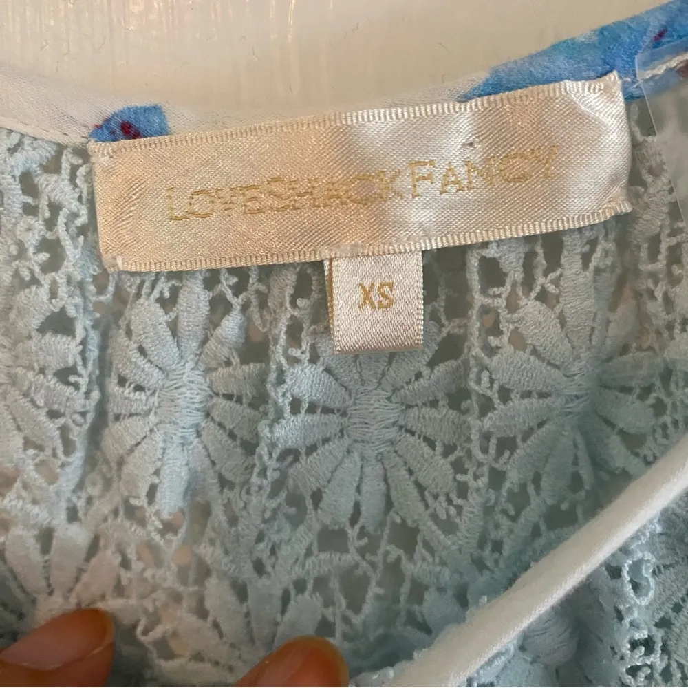 LoveShack Fancy XS Light Blue & White Floral Crop Blouse - Image 11