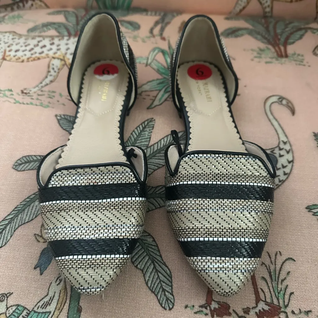 Isaac Mizrahi Woven Striped Round Almond Toe Neutral Classic Ballerina Flats 6M - Image 2