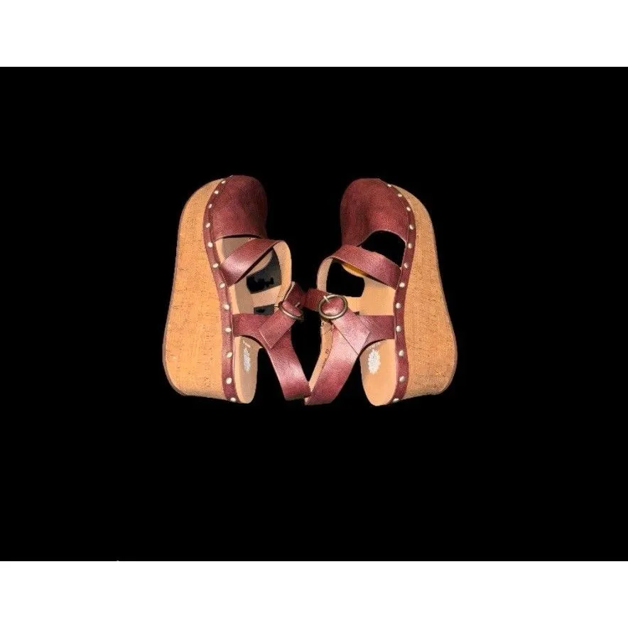 Yellowbox Barah Clog Shoes Size 10 Maroon Red Cork Wedge Silver Studs Casual - Image 10