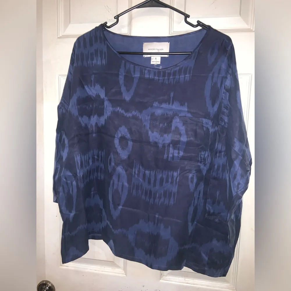 Brochu walker soft pocket printed navy blouse fall casual designer $290 boho - Image 5