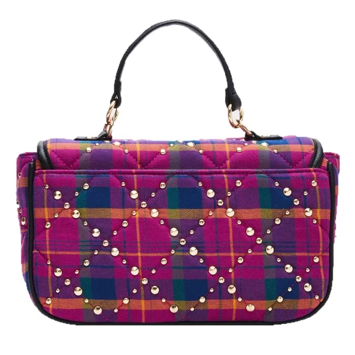 Betsey Johnson Pretty & Punk Plaid Studded Flap Satchel, Pink Multi - Image 2