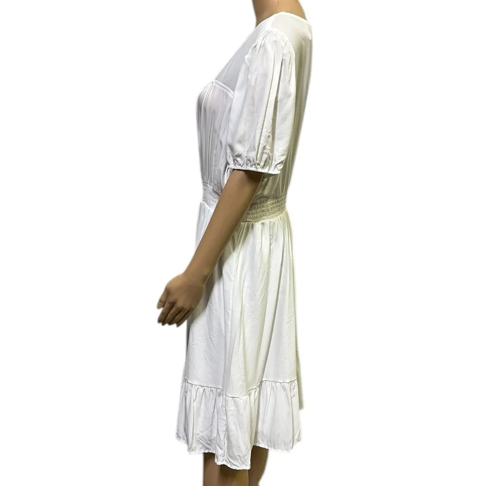Hesperus White Rayon Blend Short Sleeve Elastic Waist Lined Midi Dress Womens 3X - Image 3