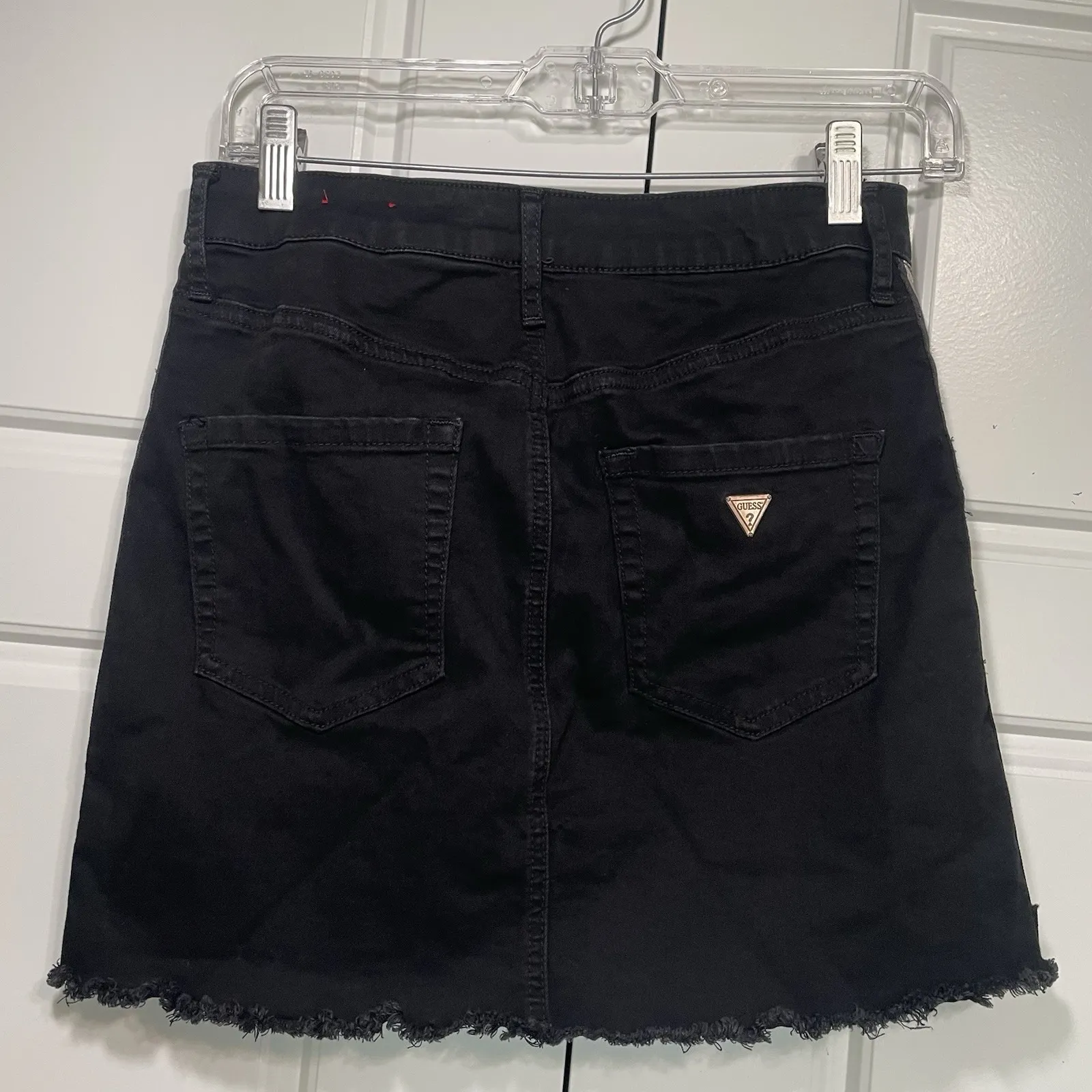 Guess‎ Black Denim Skirt Mini with Logo Tape Trim Frayed Hem - Image 5