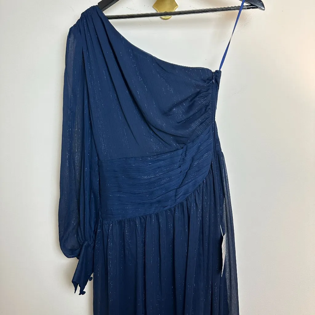 BADGLEY MISCHKA Alice Long Sleeve One Shoulder Gown in Navy Size US 2 - Image 4