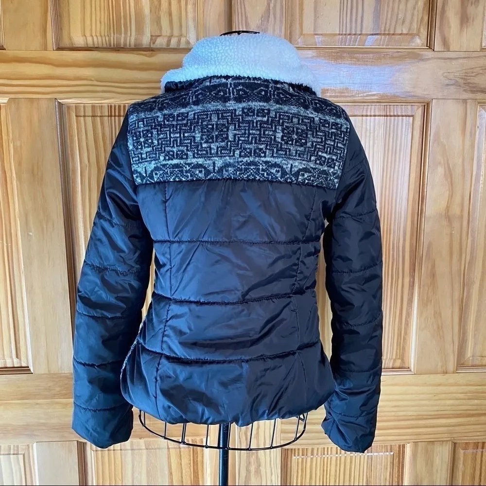 Bernardo Collection B Fleece Faux Fur Geometric Print Puffer Coat Black XS - Image 7