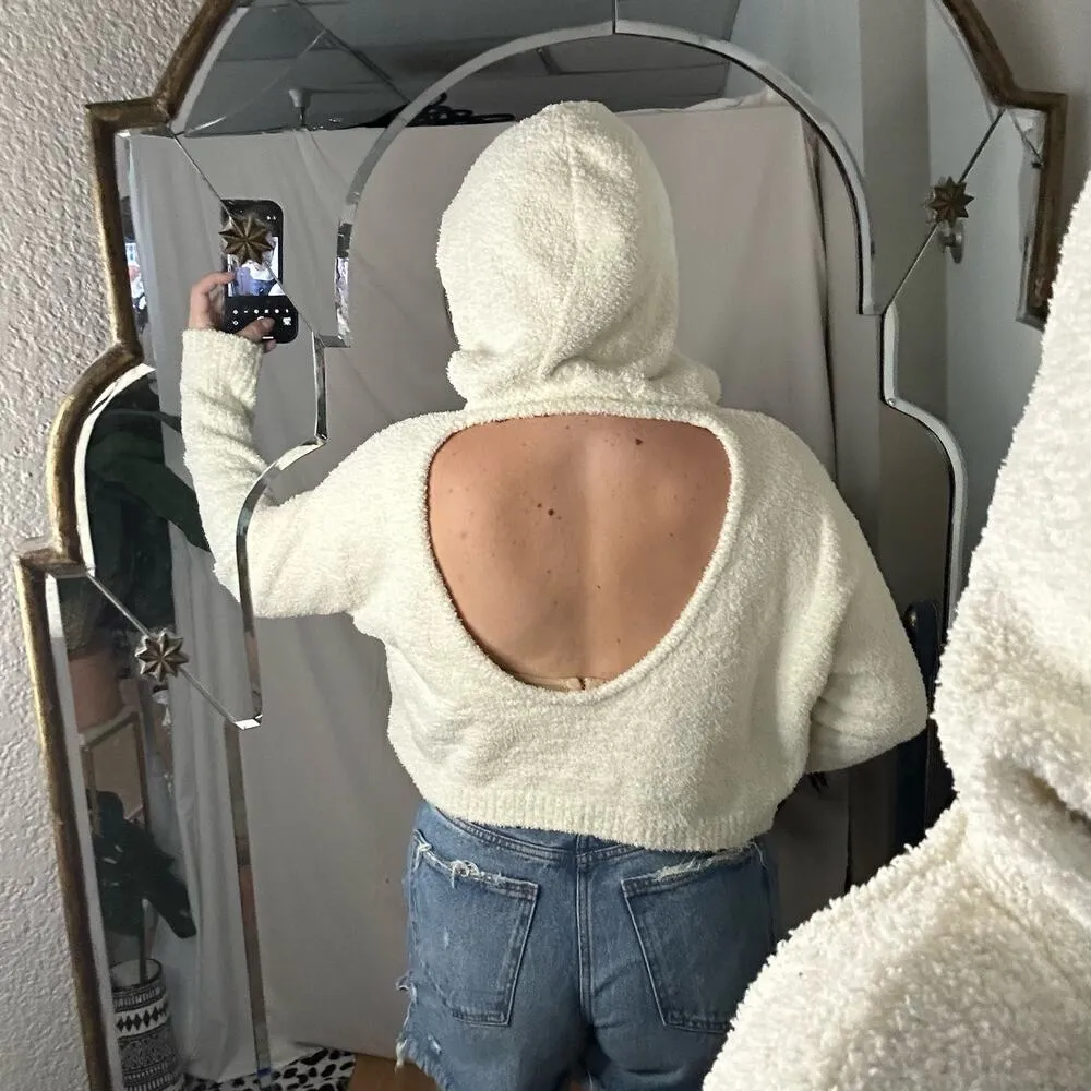 Daily Practice by Anthropologie Cozy Cutout Hoodie Cream Size Medium - Image 2