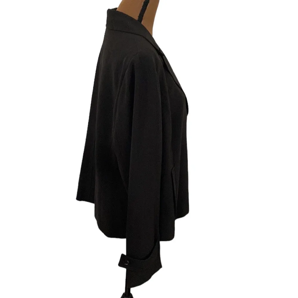 Talbots notched lapel concealed button placket short trench jacket black size 16 - Image 3