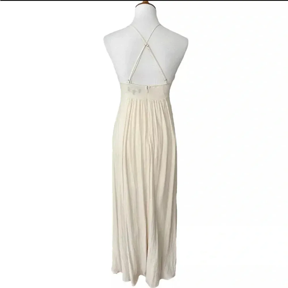 Ivory Long Maxi Dress Crochet Boho Chic Festival Beach Vacation Size large - Image 3