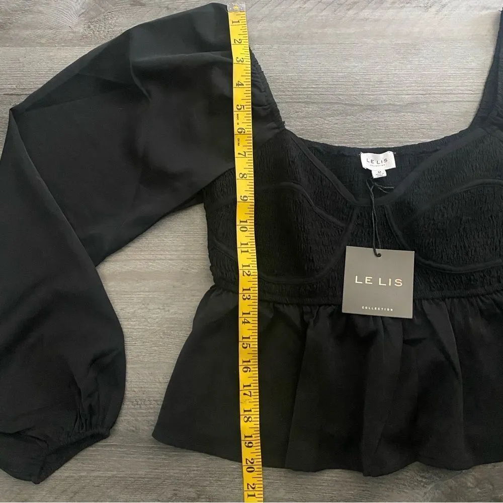 Le Lis Smocked Puff Sleeve Peplum Top NEW Black Medium - Image 8