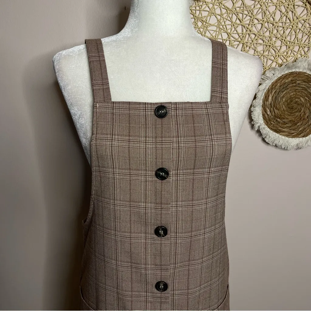 Forever 21 Plaid Button Overall Jumper Mini Dress (brown/tan) - small - Image 6