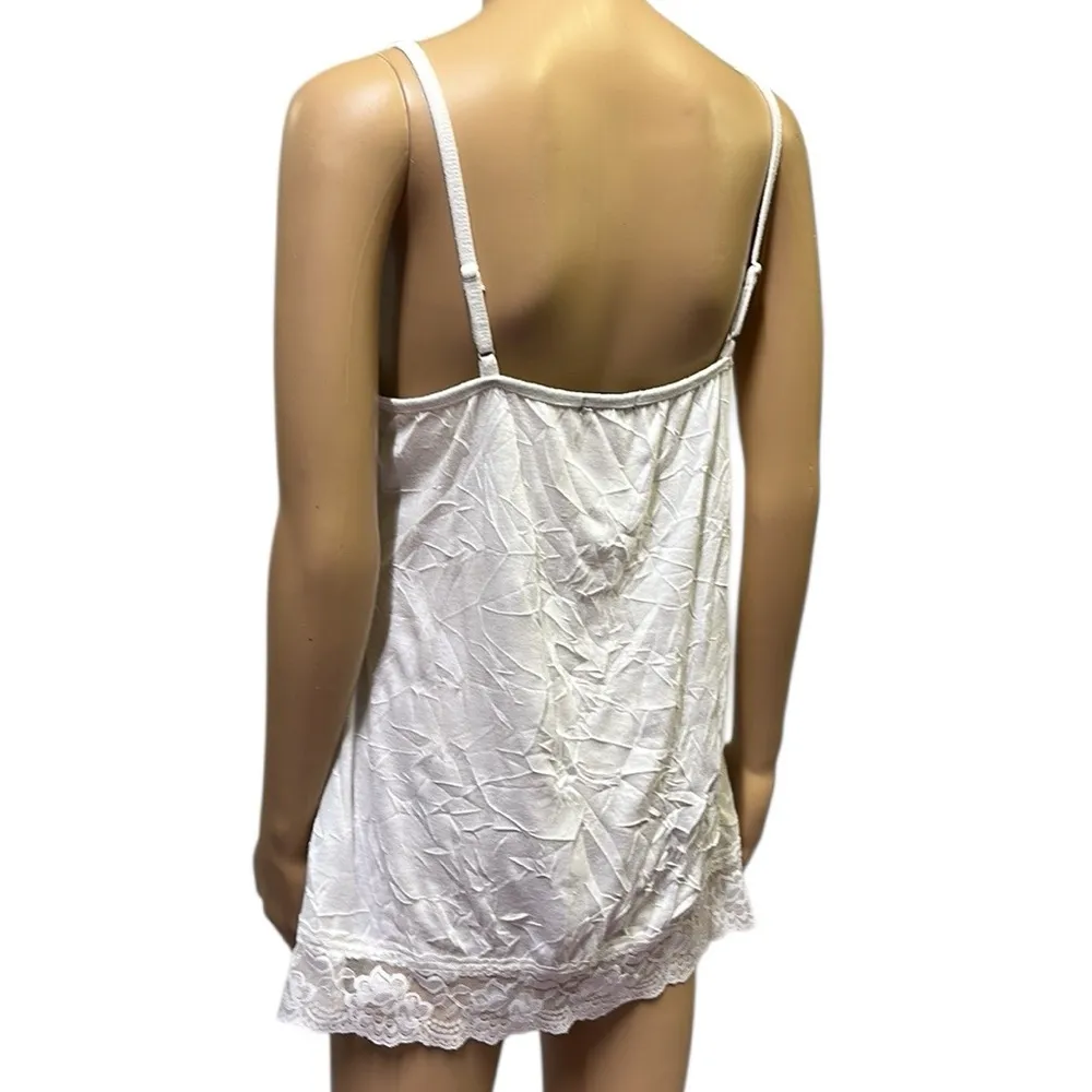 Maurices White Solid Lace Trim Crinkle Camisole Tank Spaghetti Straps 0 or 14 - Image 6