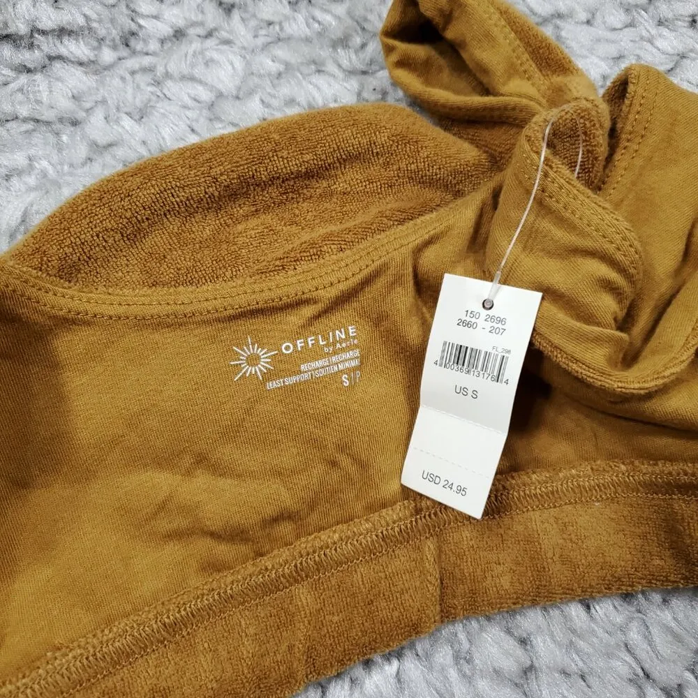 Aerie Offline Recharge Summer Lights Terry Sports Bra Size Small Brown Unlined - Image 4
