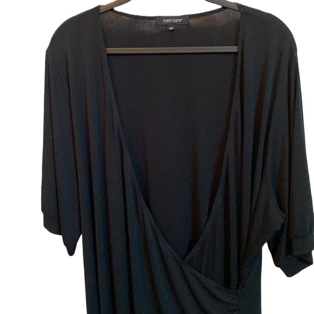 π€ Karen Kane Surplice Faux Wrap 3/4-Sleeve Black Jersey Knit Top/Blouse Plus 3X - Image 2