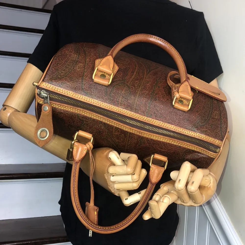 ETRO MILANO Red Paisley Speedy 20 Small Boston Travel Tote Bag Lock and 2 Keys Size 27 - Image 6