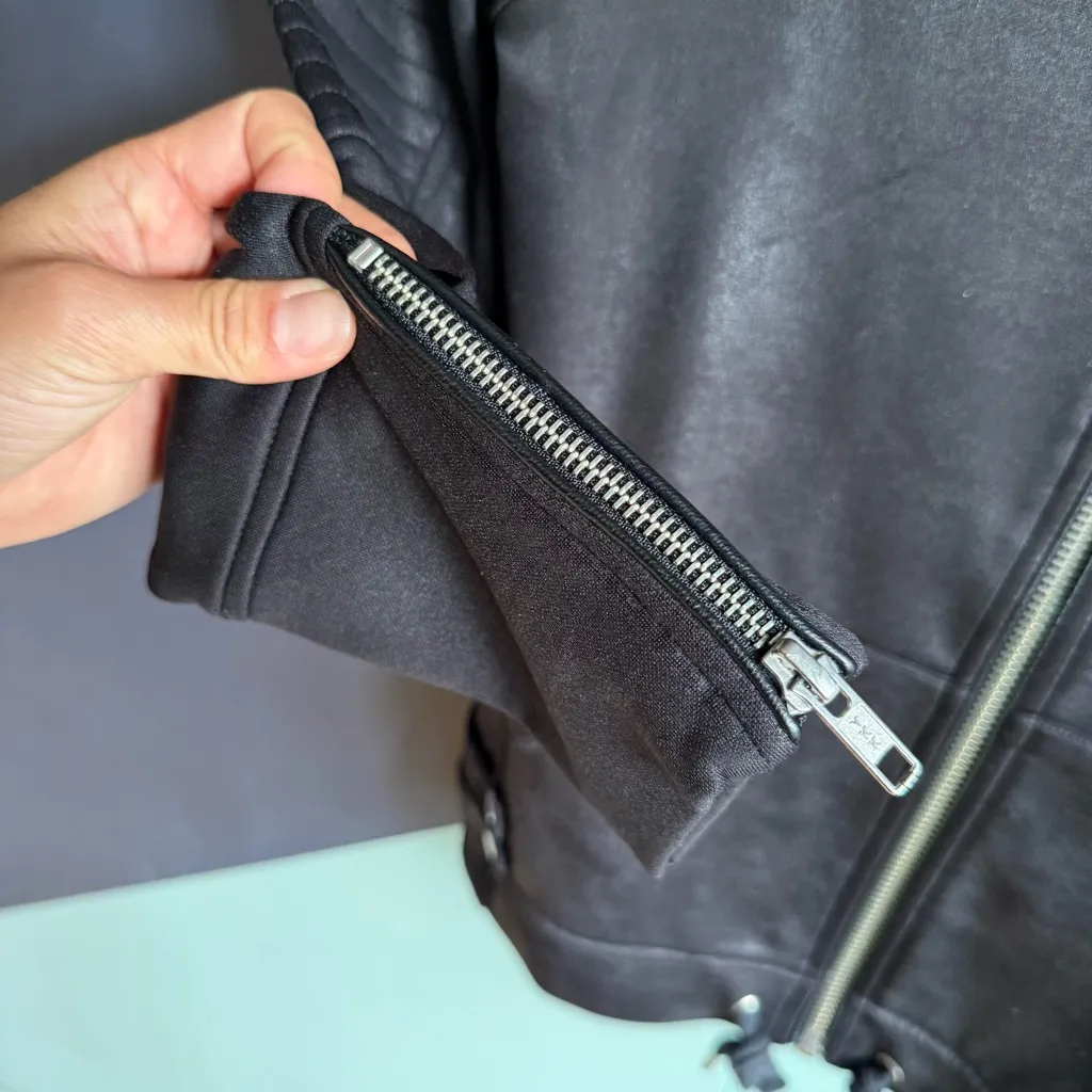 The Kooples Black Moto Fleece Jacket w/ Leather Effect Size XS - Image 5