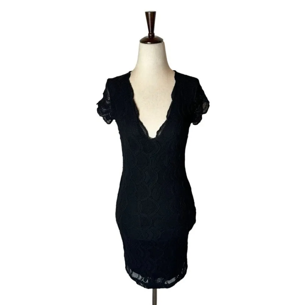 Nightcap Victorian Deep Black V‎ Neck Short Sleeve Lace Pencil Dress Size XS - Image 3