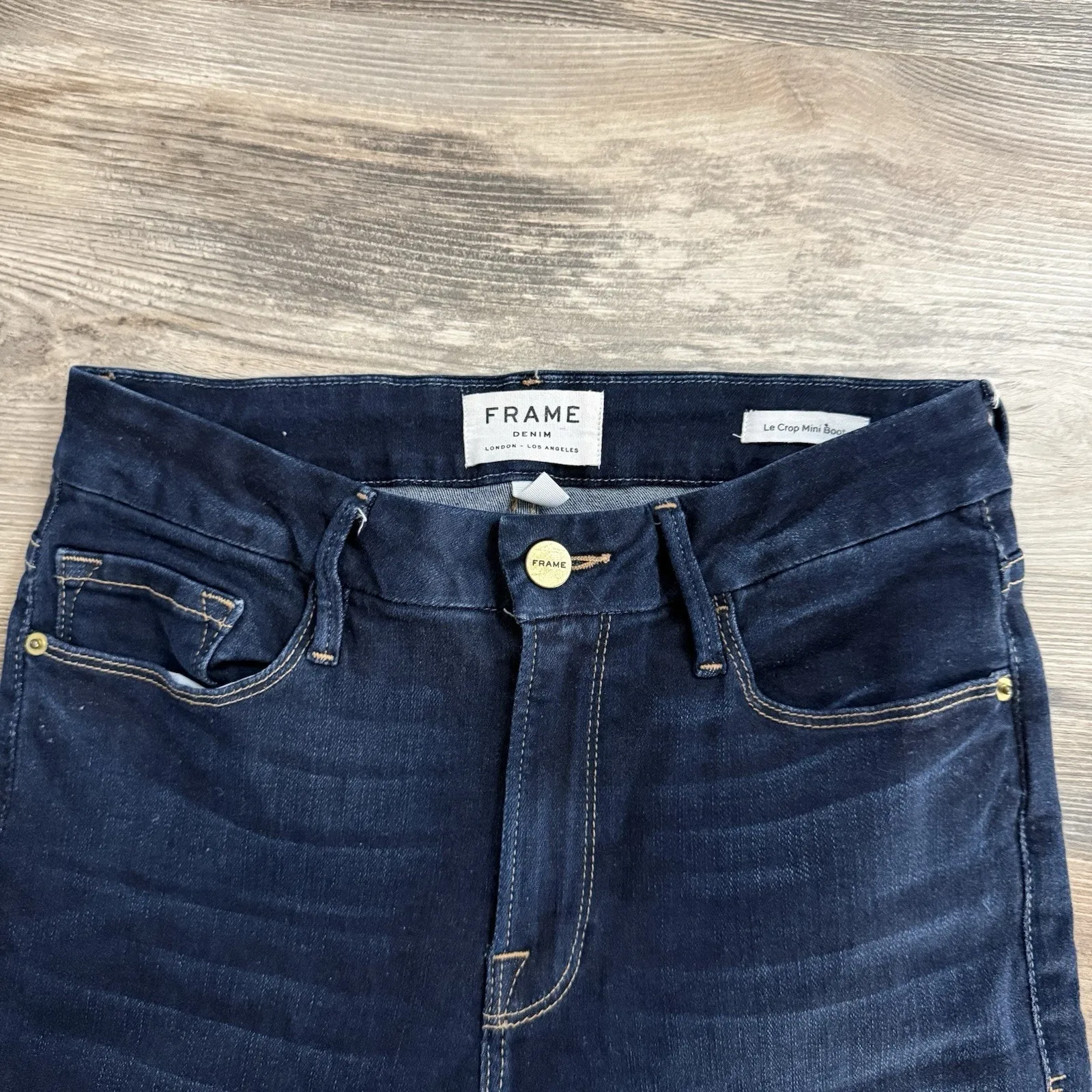 FRAME Le Crop Mini Boot Jeans Women’s 27 Dark Wash Fringe Hem High Rise - Image 2