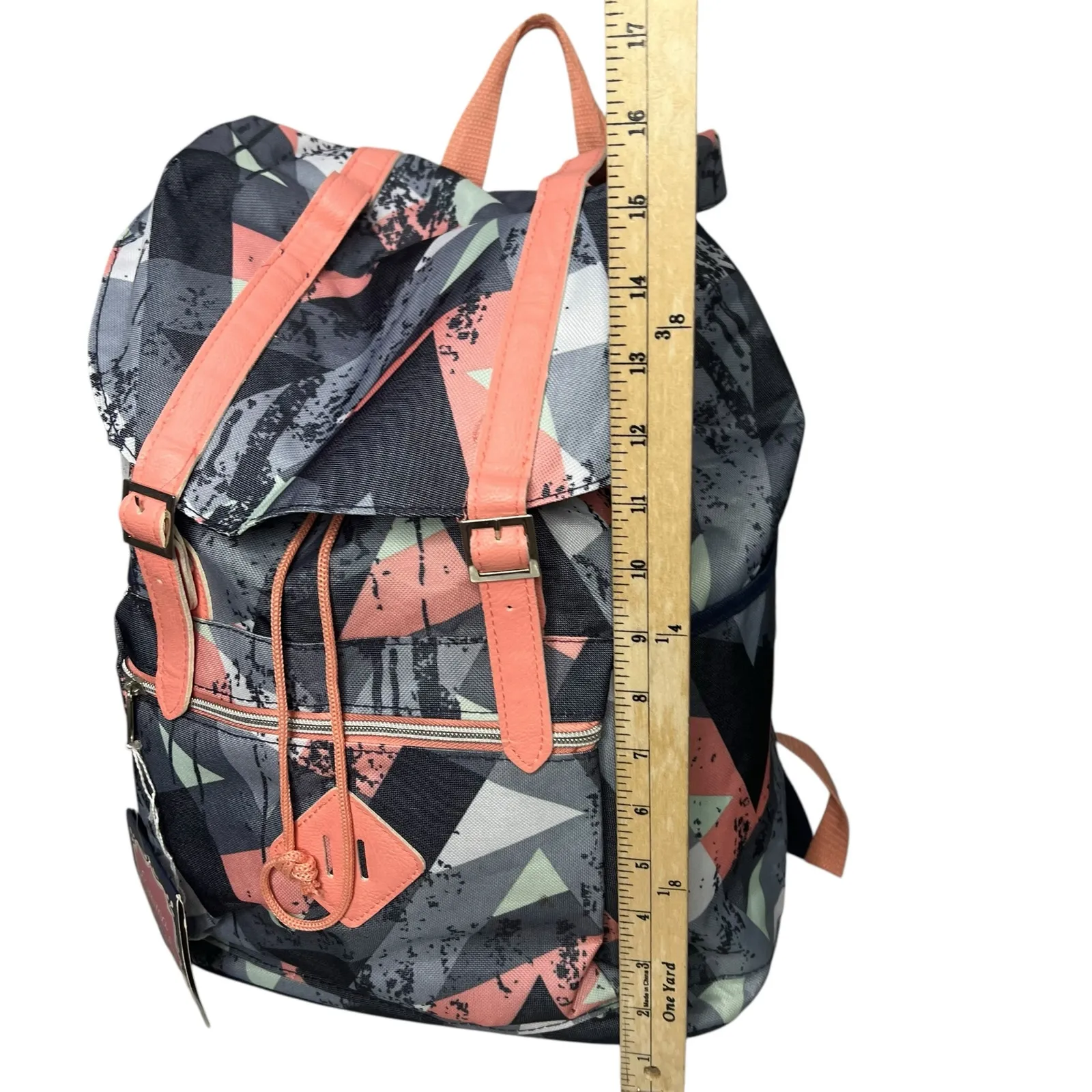 Emma & Chloe Backpack Gray Peach Geometric Abstract Modern School Travel Casual - Image 15