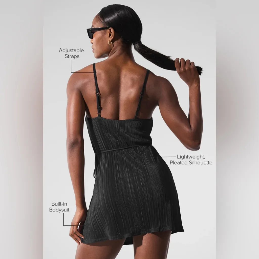 Alo Yoga NWOT Micro Plisse Game On Tennis Dress in Black Shorts underneath S - Image 3