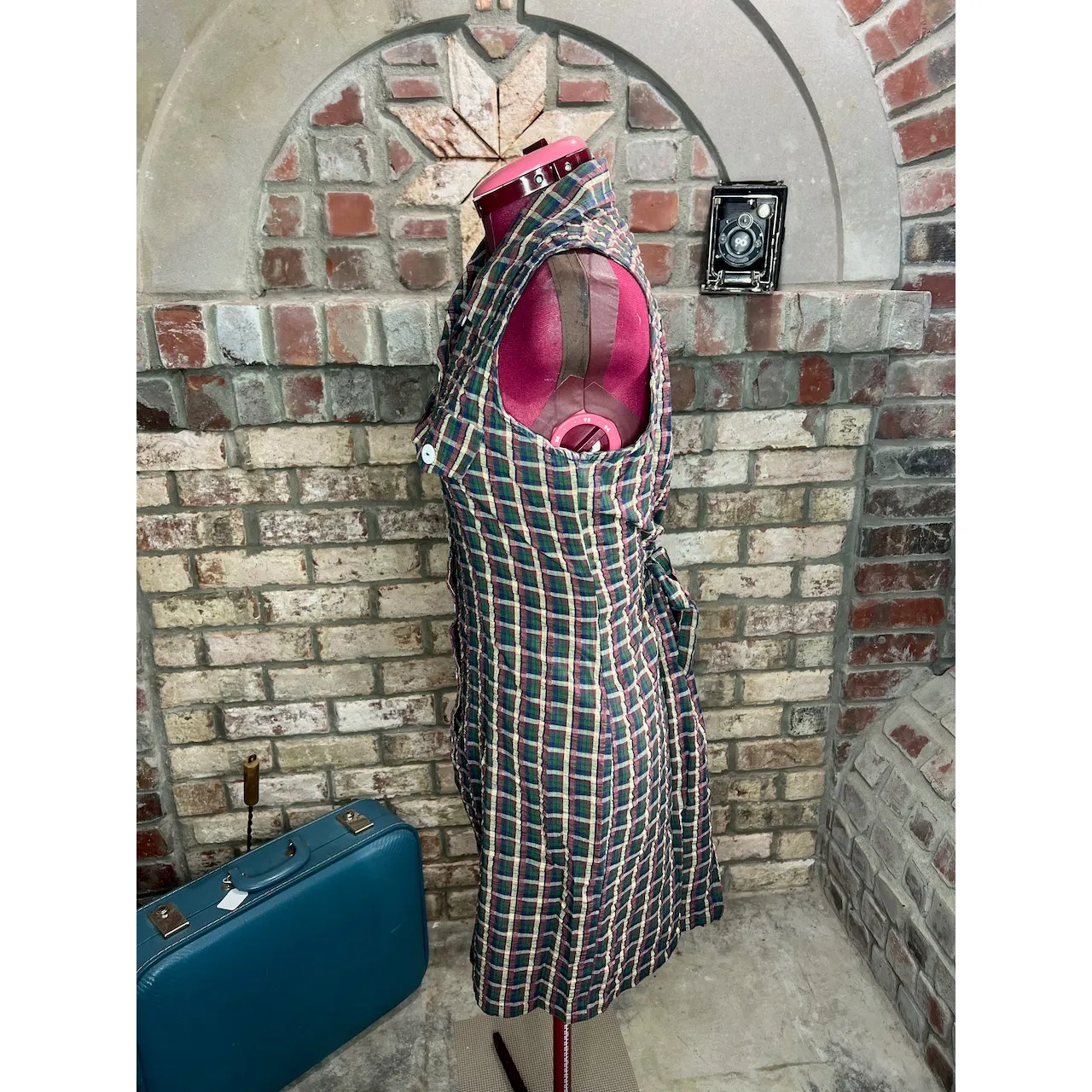 Be Smart fitted plaid dress collar button front green maroon 1990s Size 10 - Image 4