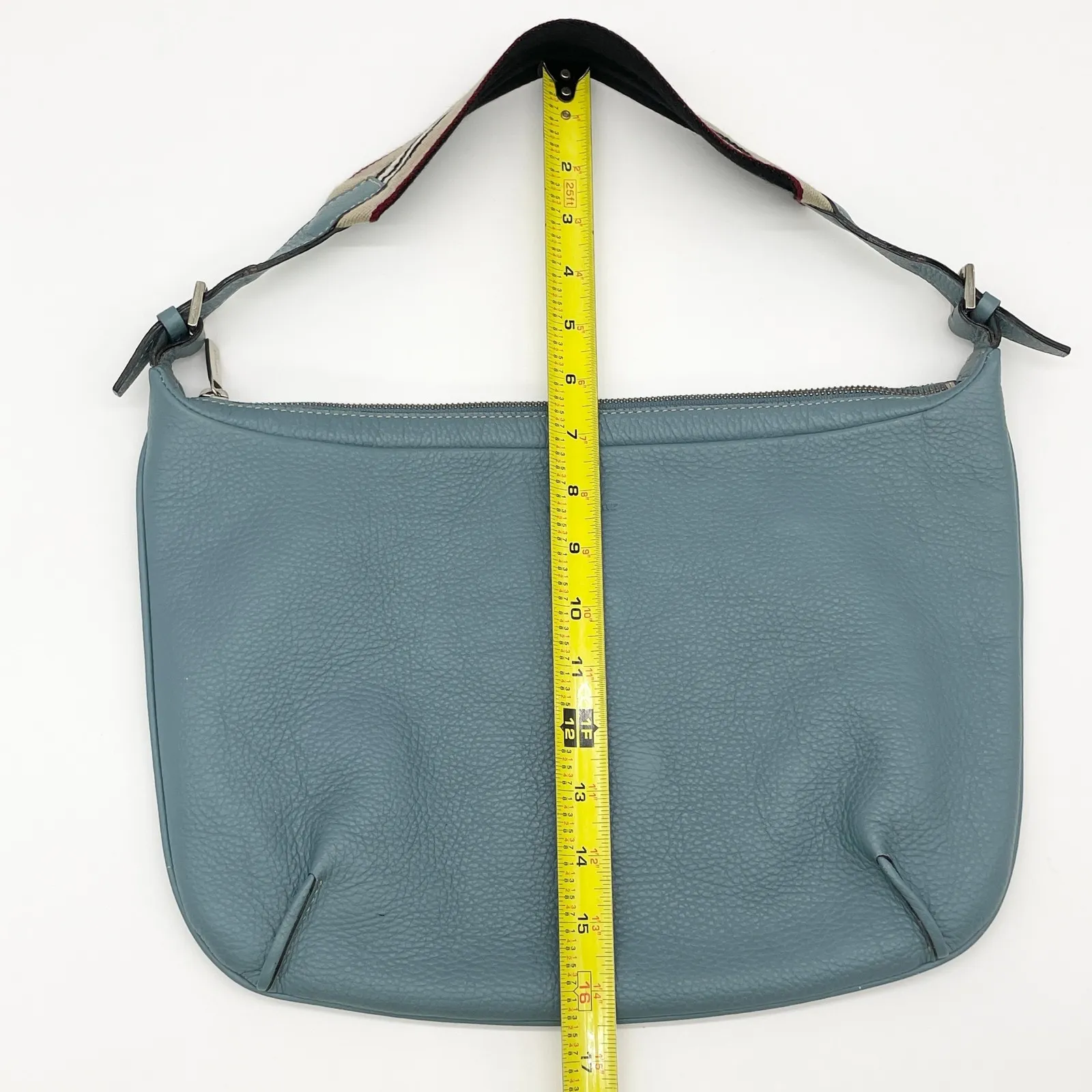 Burberry Pebbled Leather Shoulder Bag Made in Italy Blue Minimal Vintage Preppy - Image 13