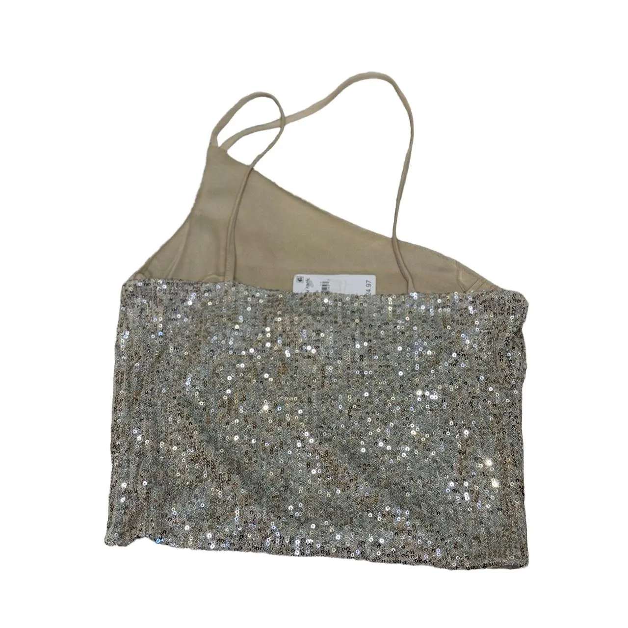 Know One Cares Womens Top Size M Silver Champagne Sparkle With Sequins - Image 2