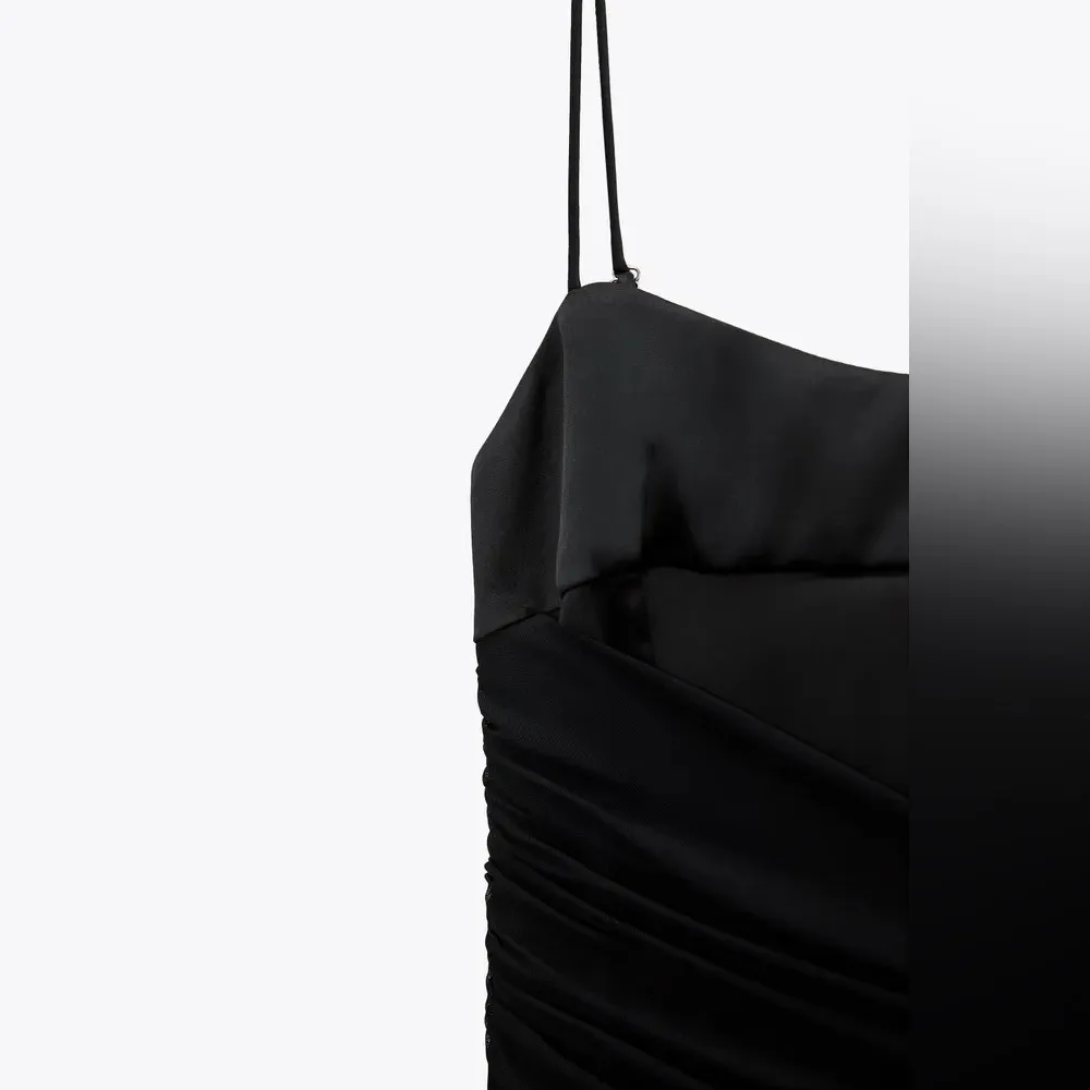 Zara mesh contrast black mini ruched dress - Image 6