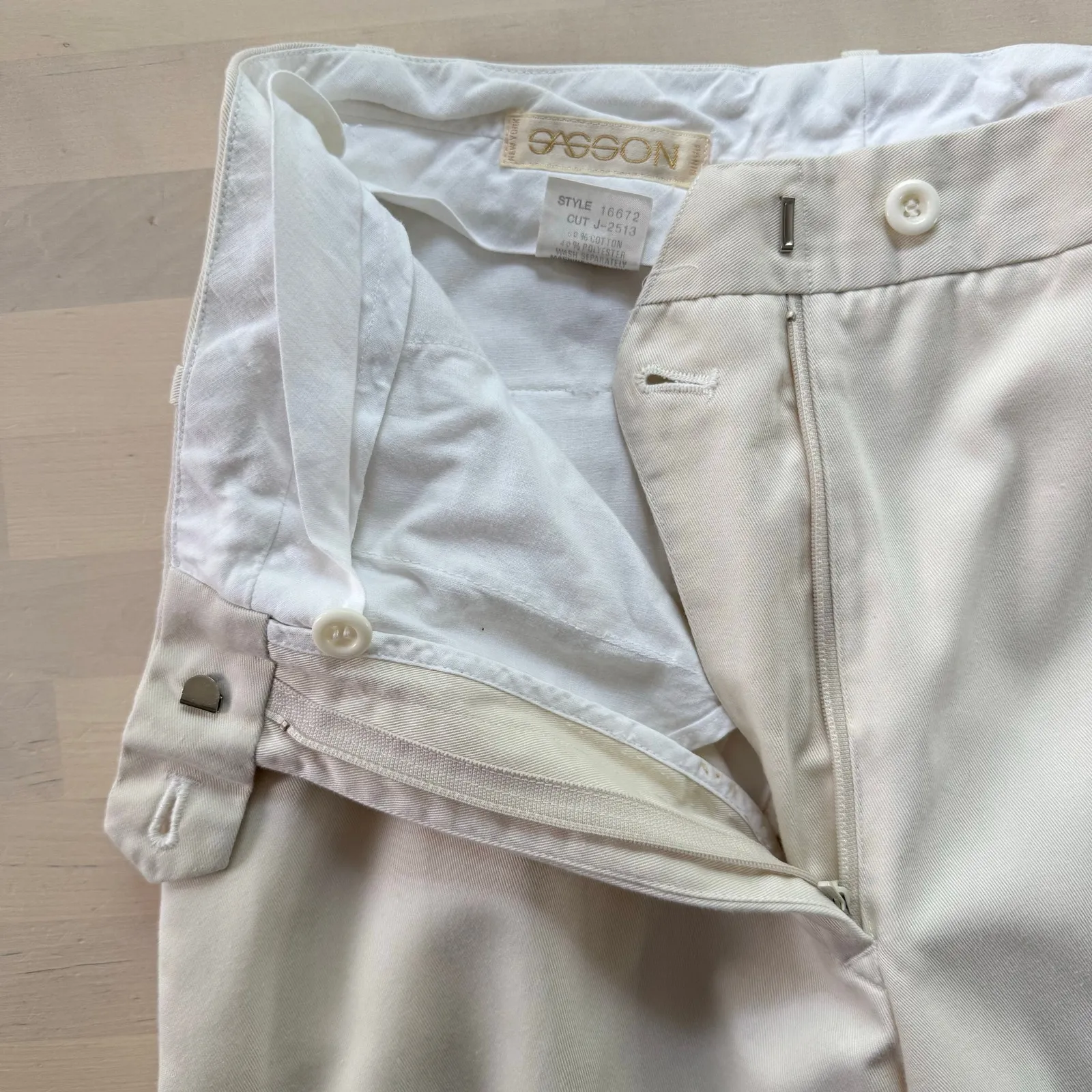 Vintage Sasson‎ Cream High Waisted Tailored Pants Straight Leg Cotton Blend, 12 - Image 5