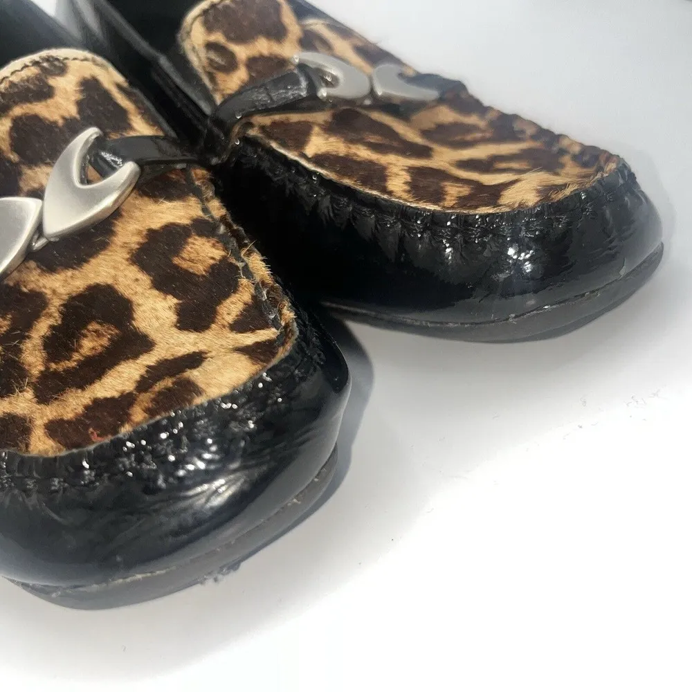 ZIERA Women EUR 37 Comfort Plus Black Fur Leopard Leather Loafer Moccasin Shoes - Image 5