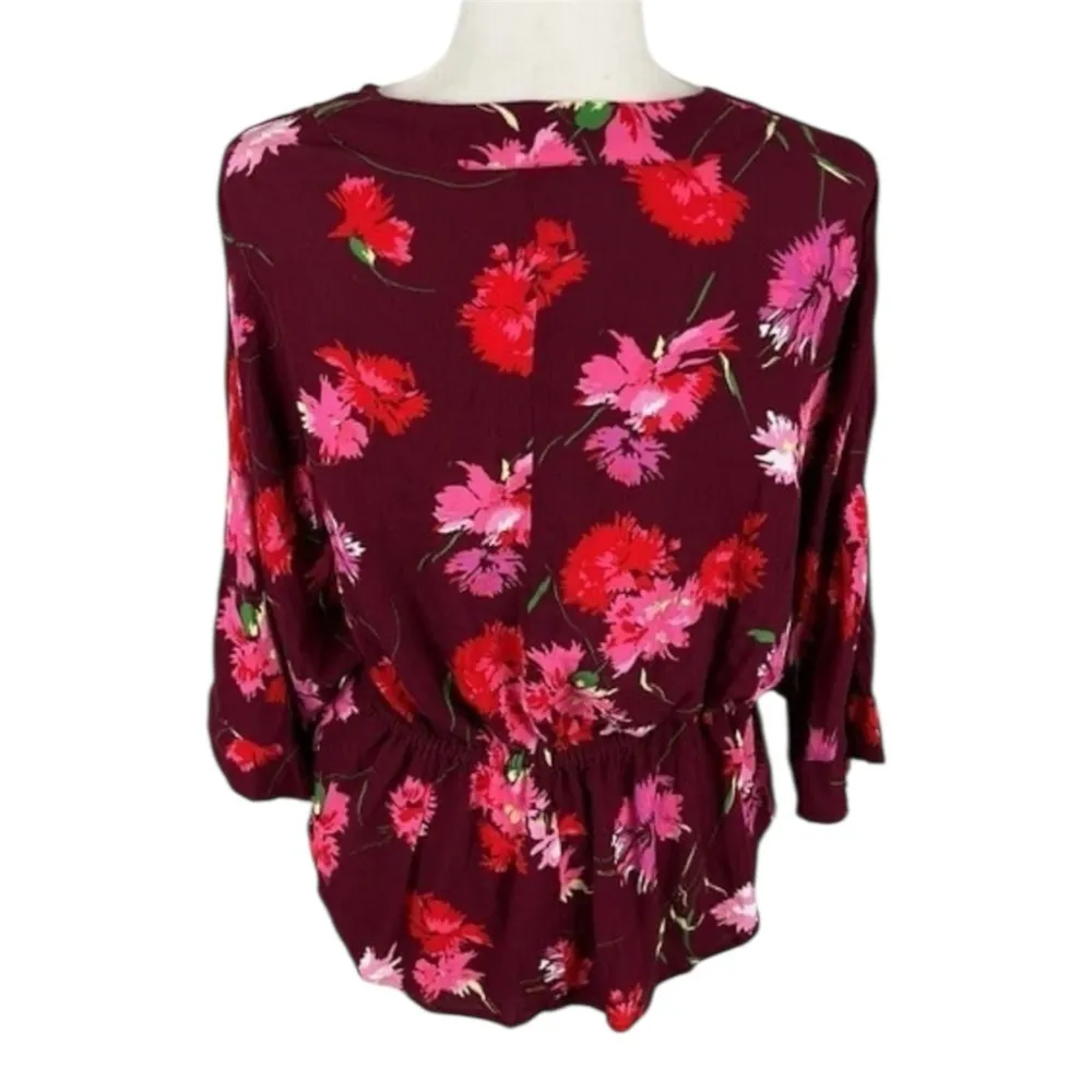 Express Maroon Floral Tie Front Lightweight Top/Sweater Size Small - Image 4