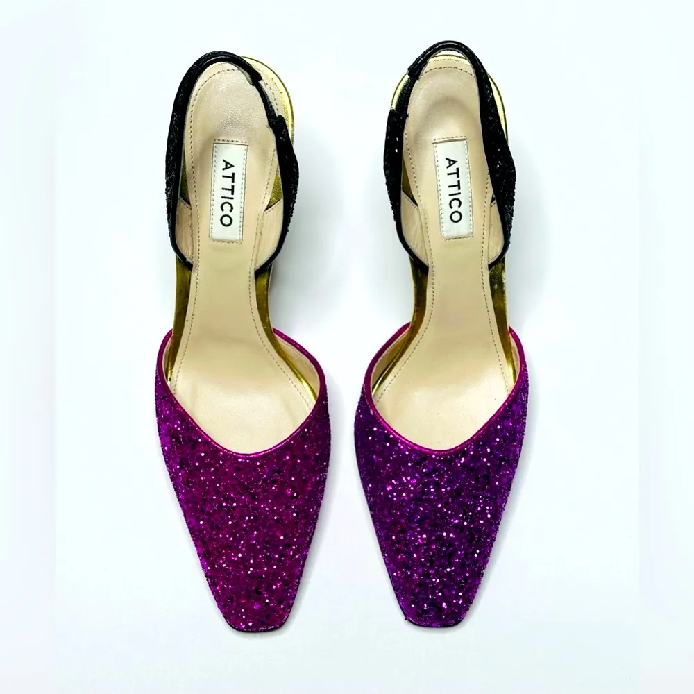 The Attico Diletta Tri Color Pink Gold Black Glitter Pumps Heels Shoes 37 NWOB Size 6 - Image 6