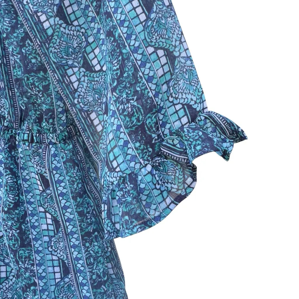 Tommy Bahama Blue Tassel Sheer Boho Swim Coverup Dress Small Ruffle Hem in EUC - Image 9