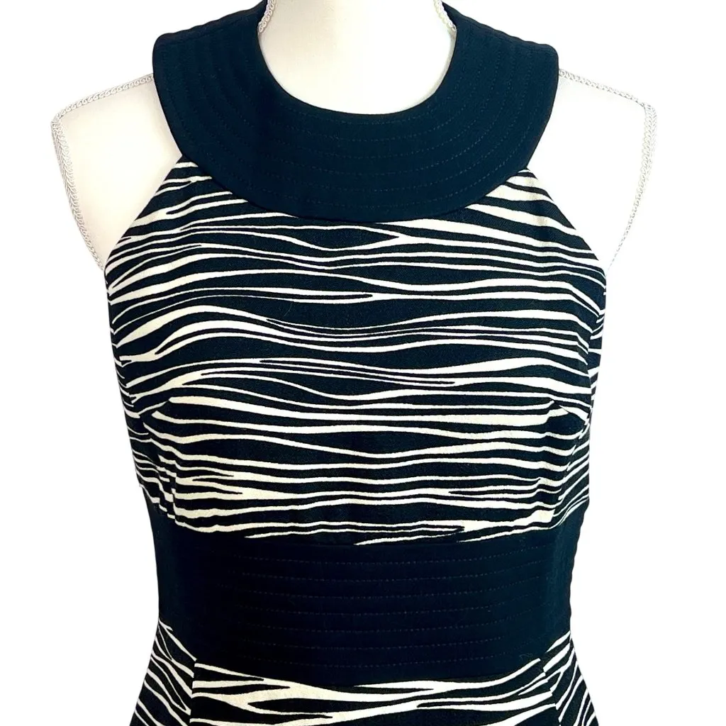 Michael Kors Zebra Print Sleeveless Sheath Dress 6 Virgin Wool Italy Business Black - Image 3