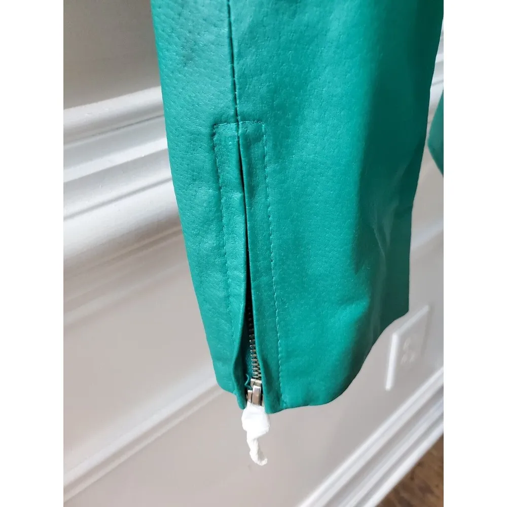 Jessica London Women's Teal Leather Long Sleeve Two Way Zipper Jacket Size 14 - Image 4
