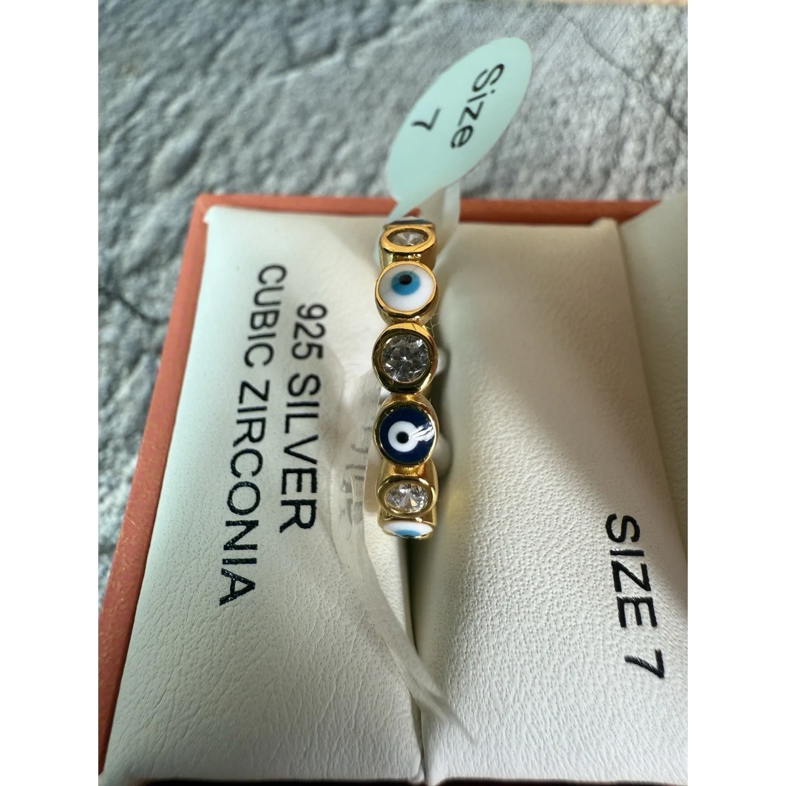 NEW IN BOX Rachel Zoe 925 Silver Vermeil Cubic Zirconia Evil Eye Ring Size 7 - Image 6