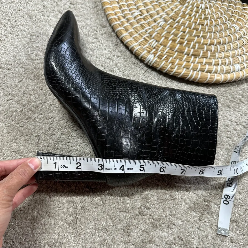 Billini Women’s Alden Boots Booties Block Heels Zip Side Party in Black Croco 7 - Image 6