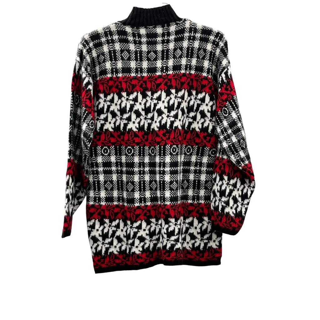 Vintage American Pride Sweater Womens L Red Black White Knit USA Made Used 80/90 Multiple Size L - Image 2