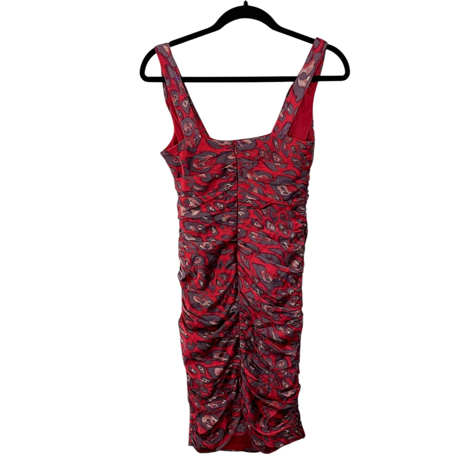 NWT David Meister Women's Size 2 Red Animal Print Ruched Sheath Dress Silk Blend - Image 2