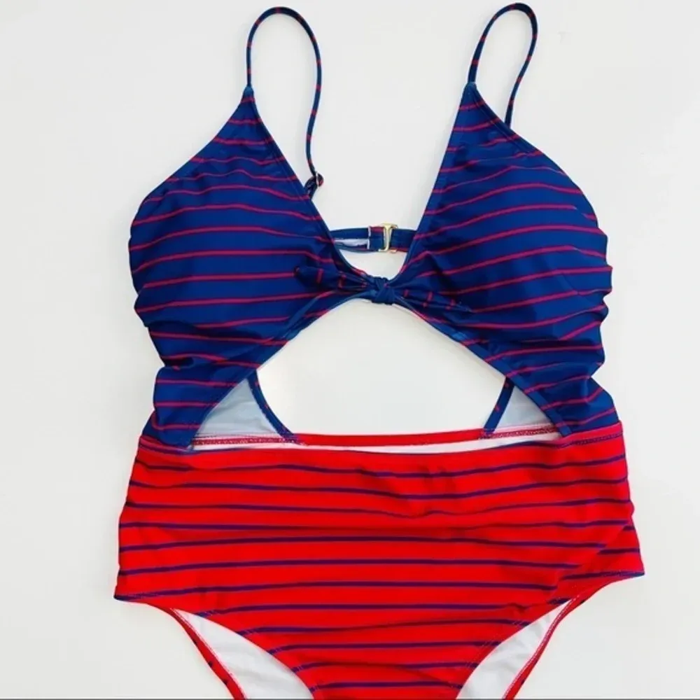 HOT WATER Fiesta Red & French Blue‎ Stripe High-Waist Monokini XL - Image 8