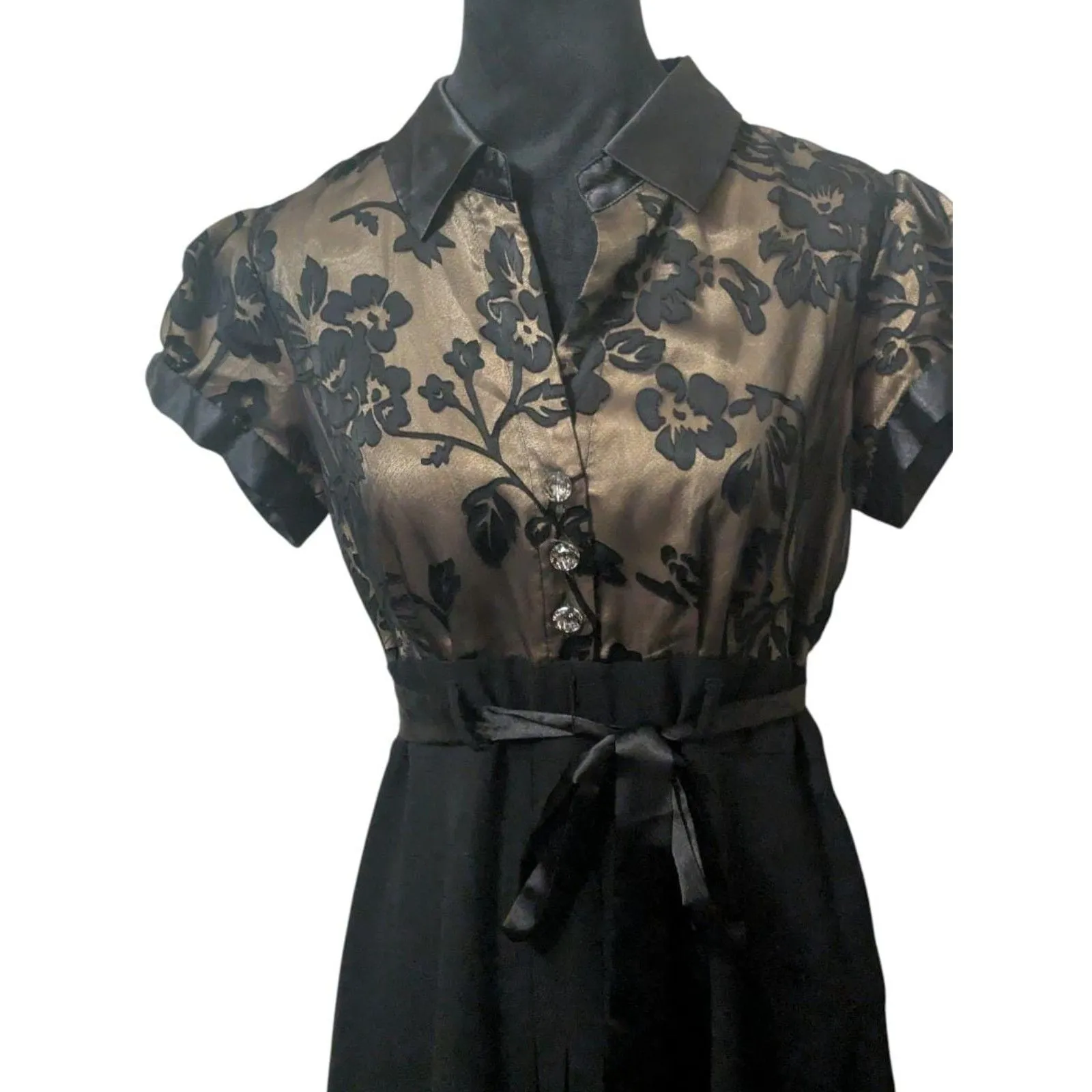 Vintage Robbie Bee Gold Floral Brocade Maxi Dress Whimsigoth Goth Romance - Image 2