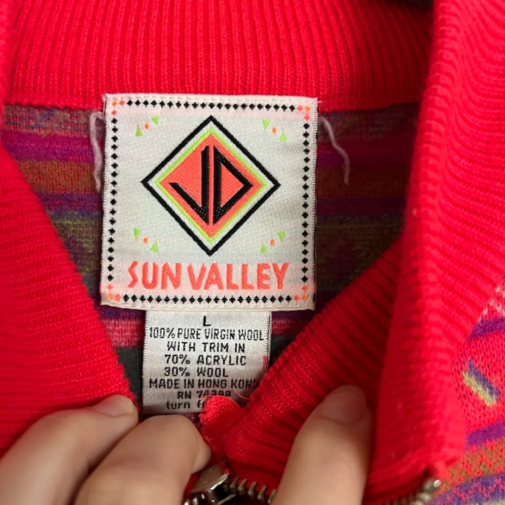 Vintage JD Sun Valley 1/4 zip wool sweater womens L Red Size L - Image 4