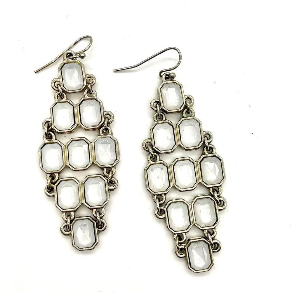 Chandelier Glass Crystals Dangle Earrings Silver - Image 2
